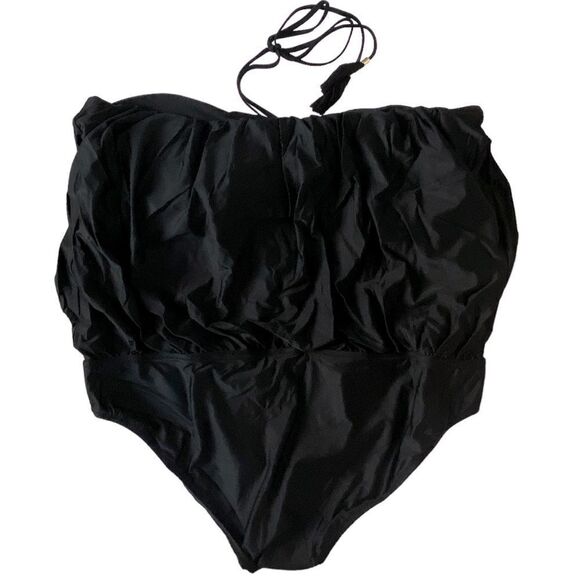 J Crew Black Jersey Lomellina Blouson Tassel Halter Strapless Swimsuit Sz 22 NWT - Picture 7 of 16
